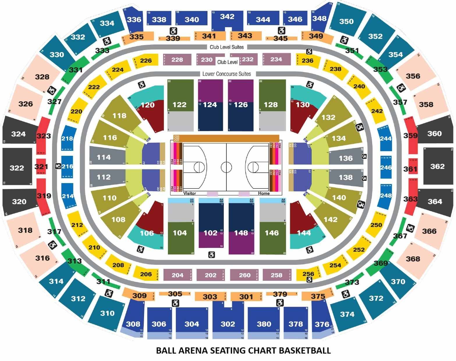 Ball Arena Seating Chart with Seat Number and Rows.