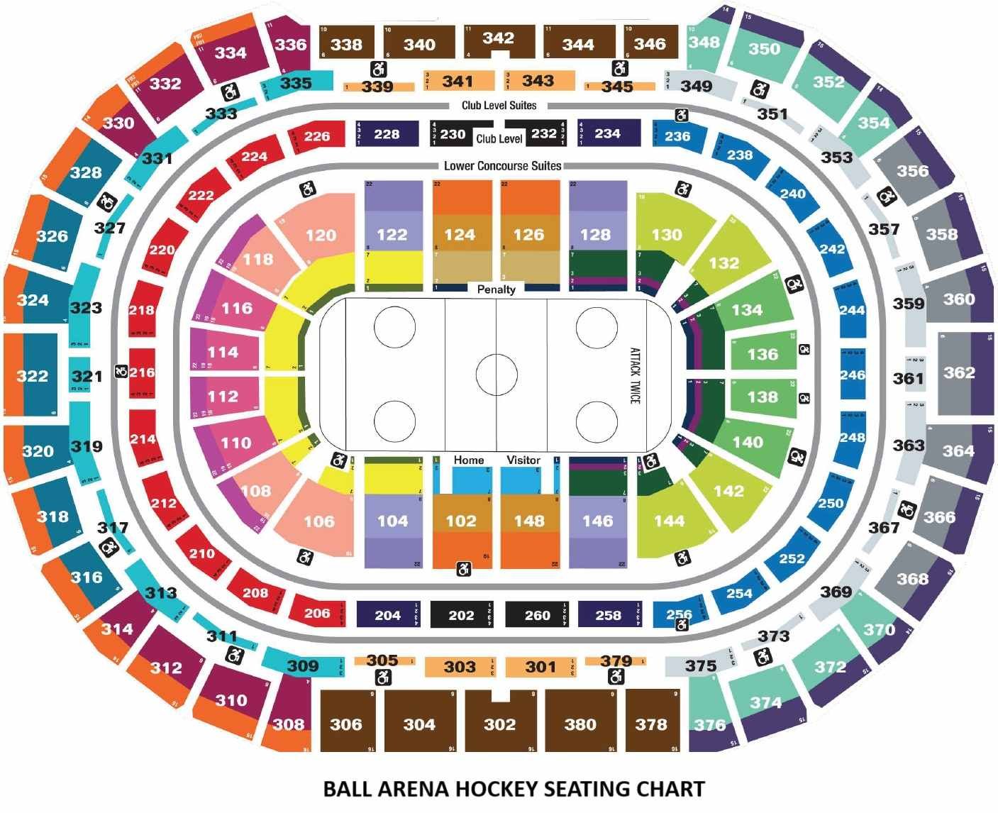 Ball Arena Seating Map with Seat Number and Rows.