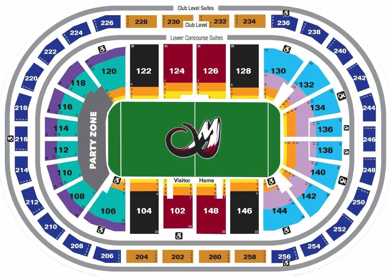 Ball Arena Seating Layout with Seat Number and Rows.
