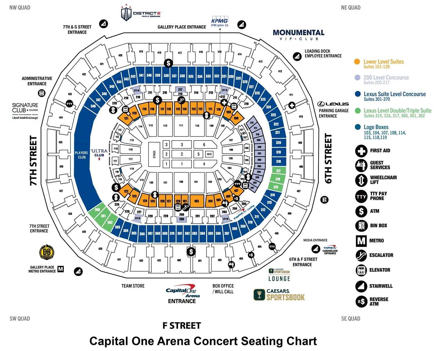 Capital One Arena Seating Plan with Seat Numbers for concerts 