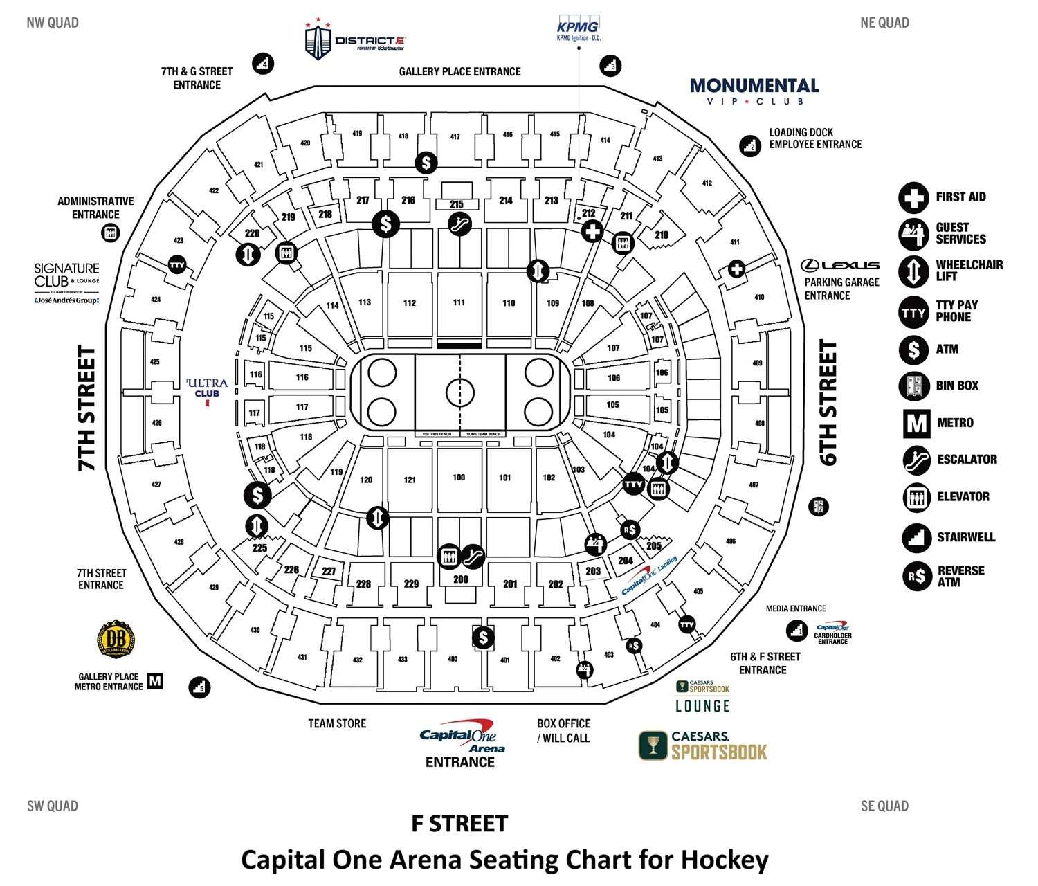 Capital One Arena Seating Plan with Seat Numbers and Rows