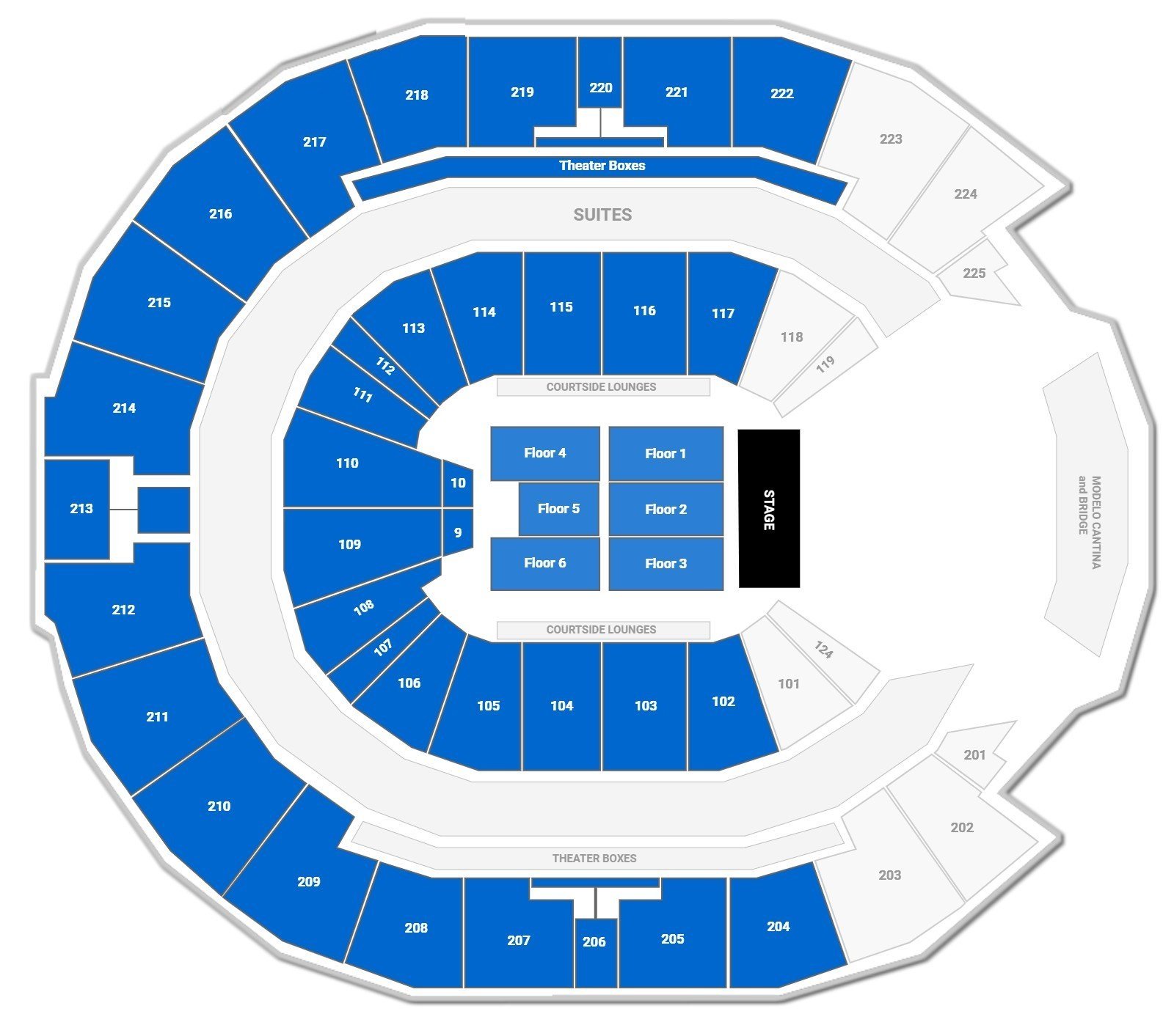Chase Center Seating Plan for concert with Seat Numbers and Rows