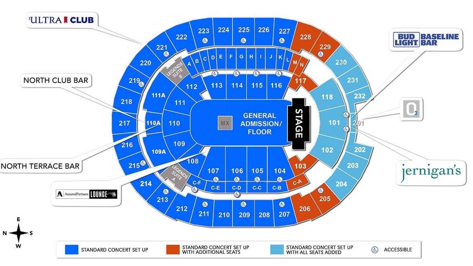 Kia Center Concert Seating Plan with Seat Number and Rows