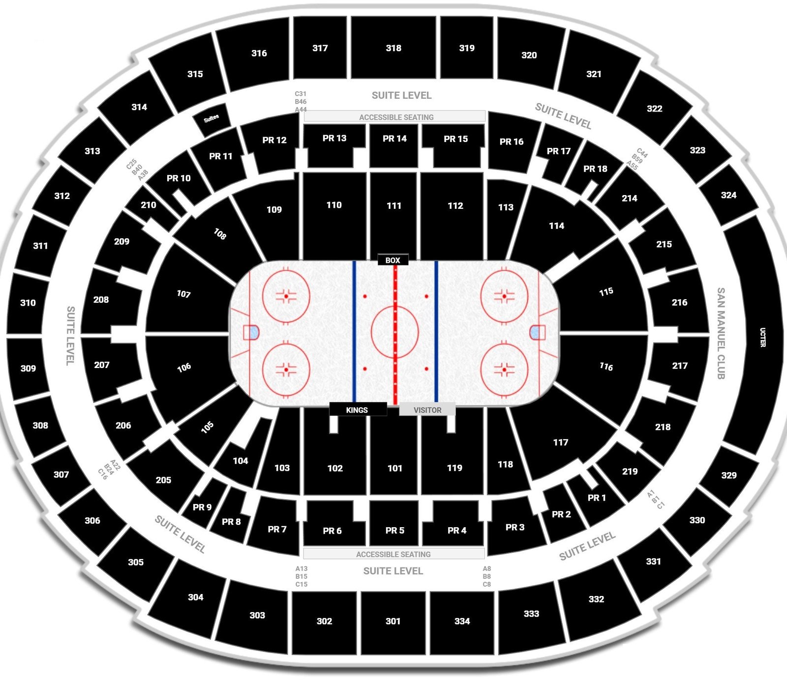 Crypto.com Arena Seating Chart for Hockey with Seat Number and Rows