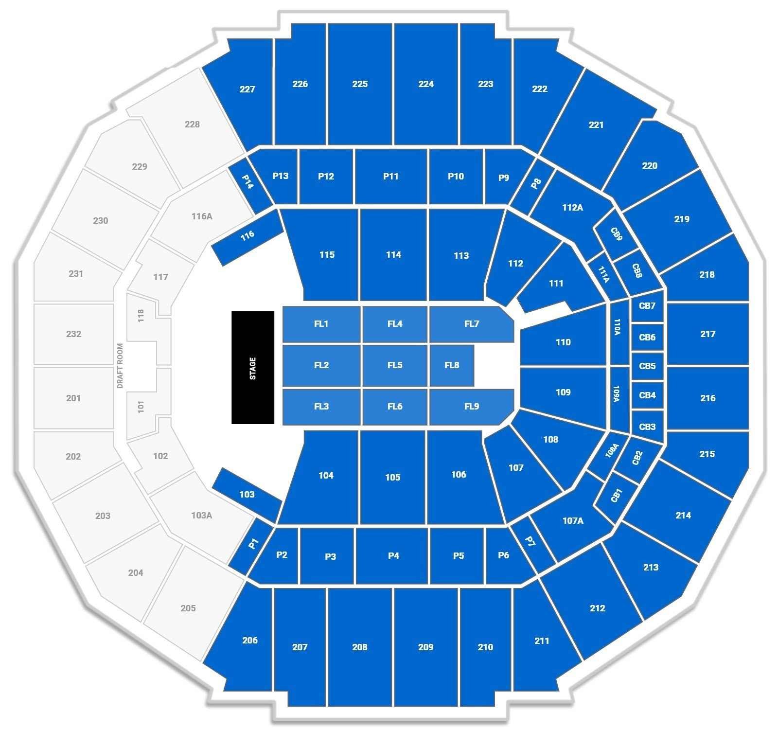 FedExForum Concert Seating Map with Seat Number and Rows