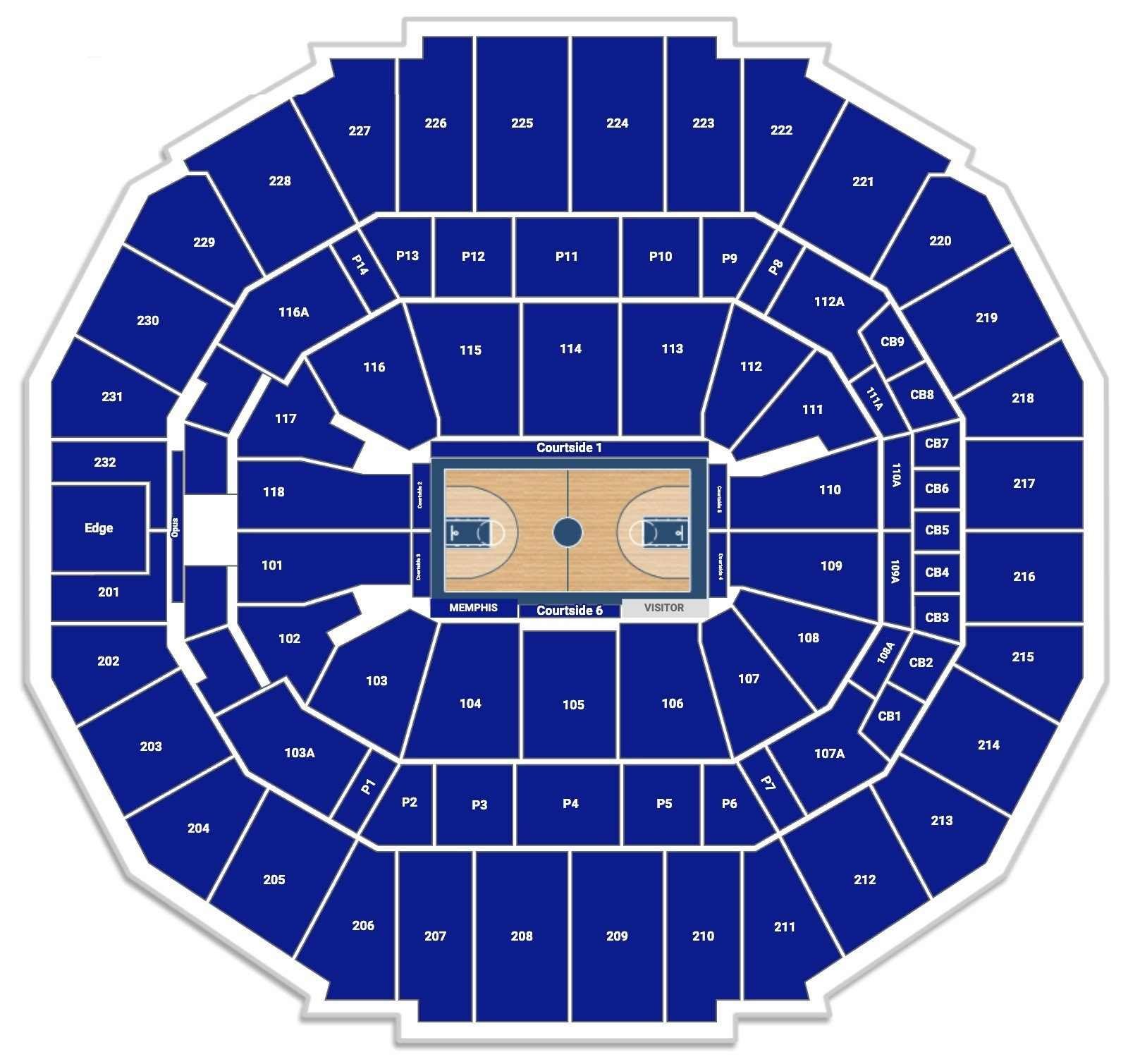 FedExForum Seating Chart with Seat Numbers and Rows