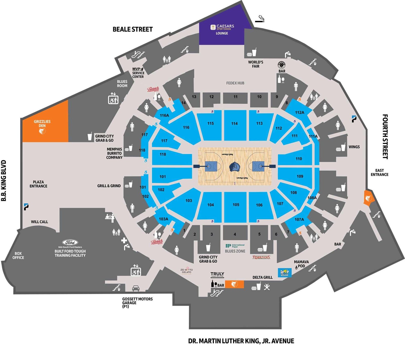 Seating Map of FedExForum Plaza Level
