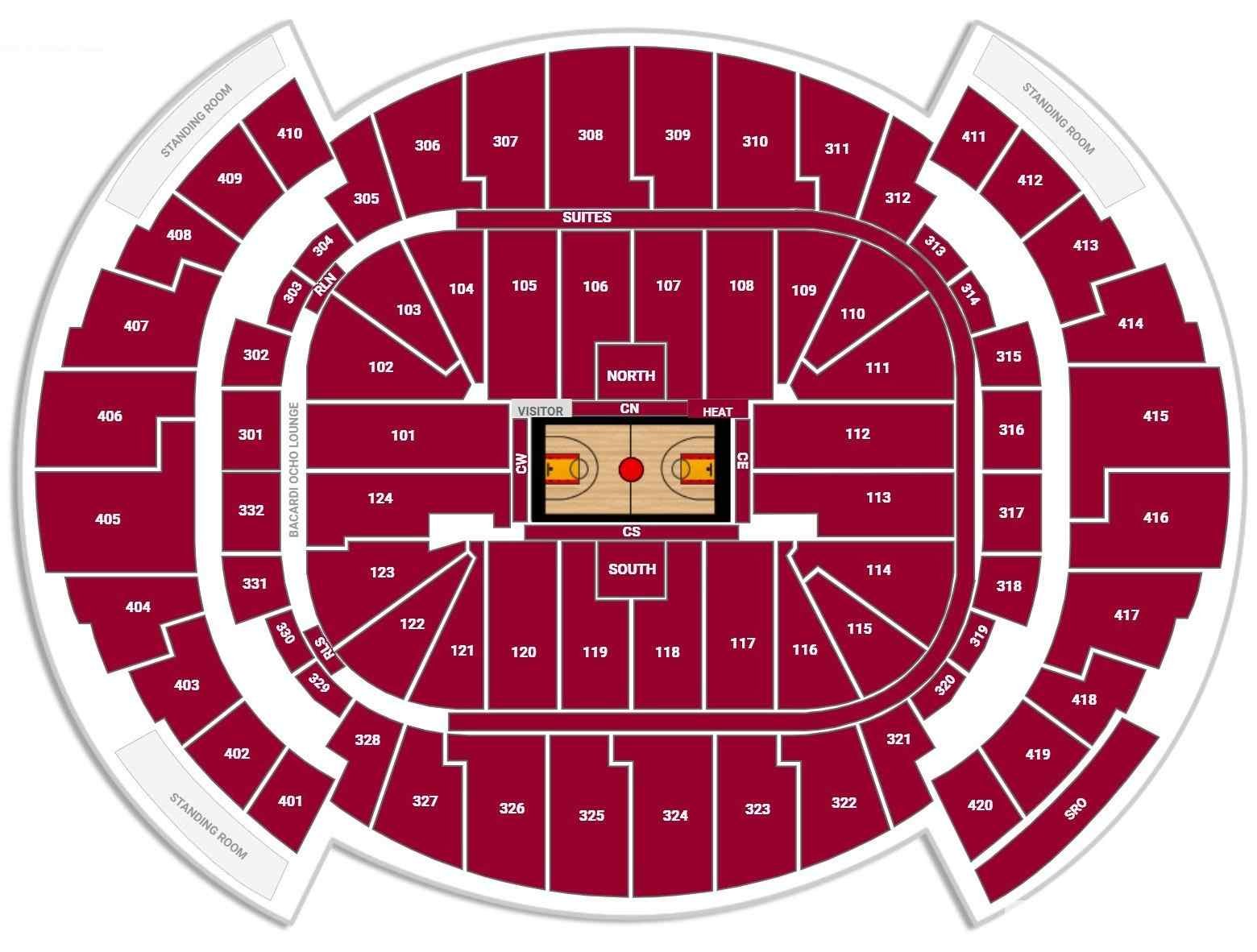 Kaseya Center Seating Plan with Seat Number and Rows