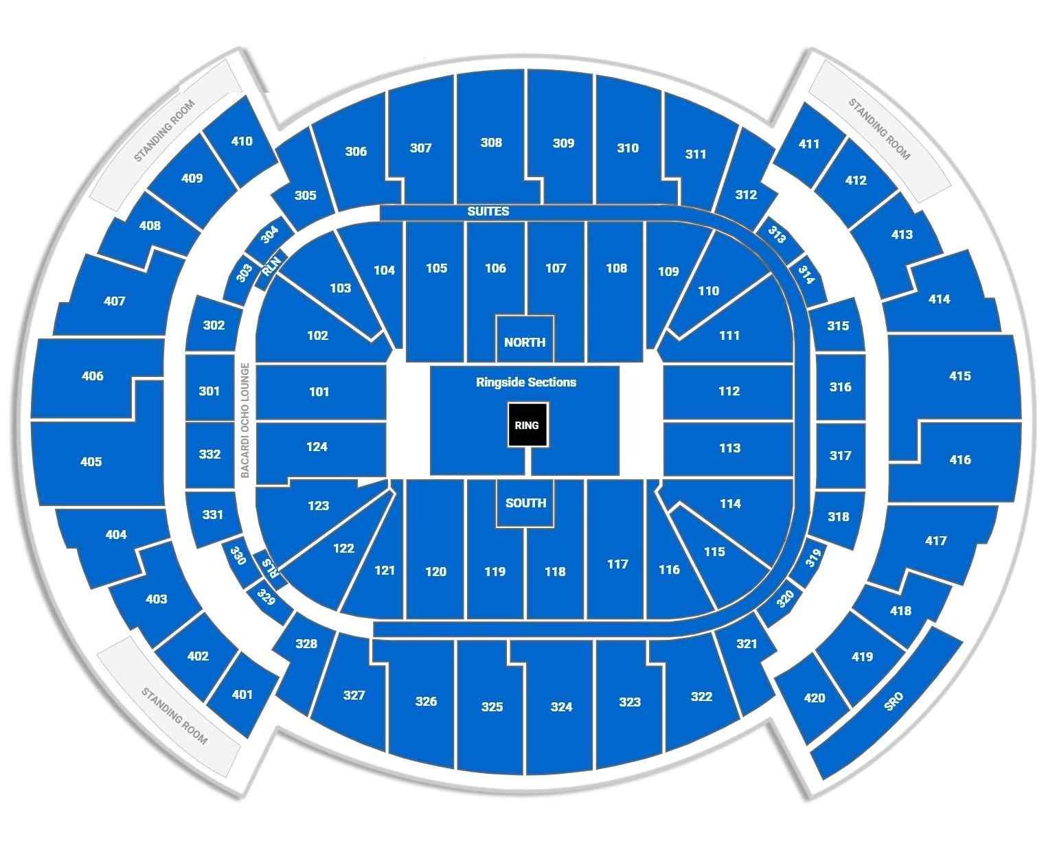 Kaseya Center Fighting Seating Map with Seat Number and Rows