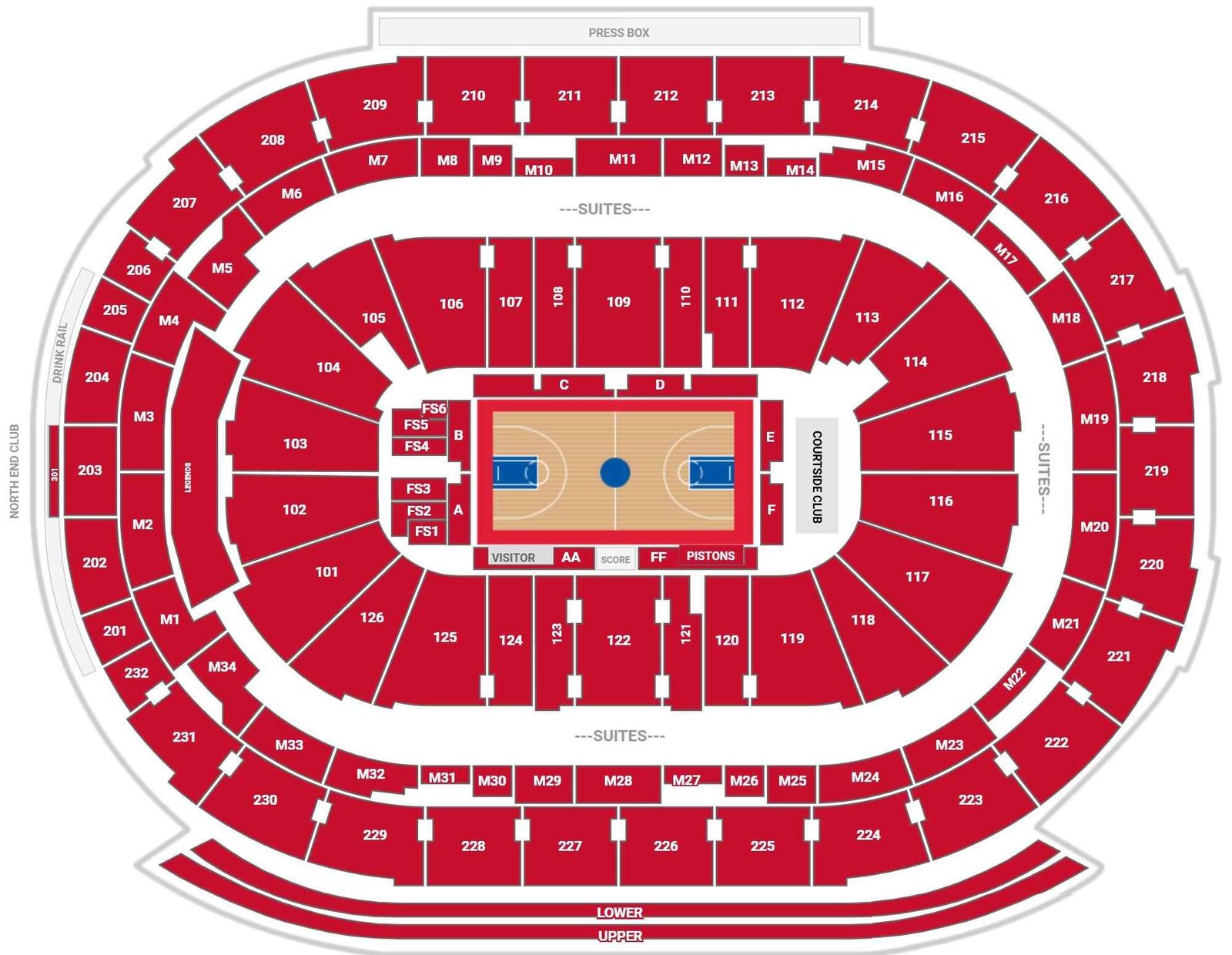Little Caesars Arena Seating Chart with Seat Numbers and Rows