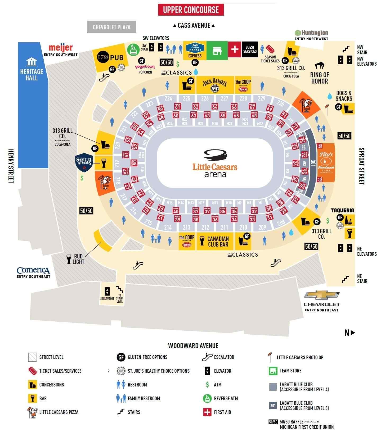Little Caesars Arena Seating Chart with facilities information