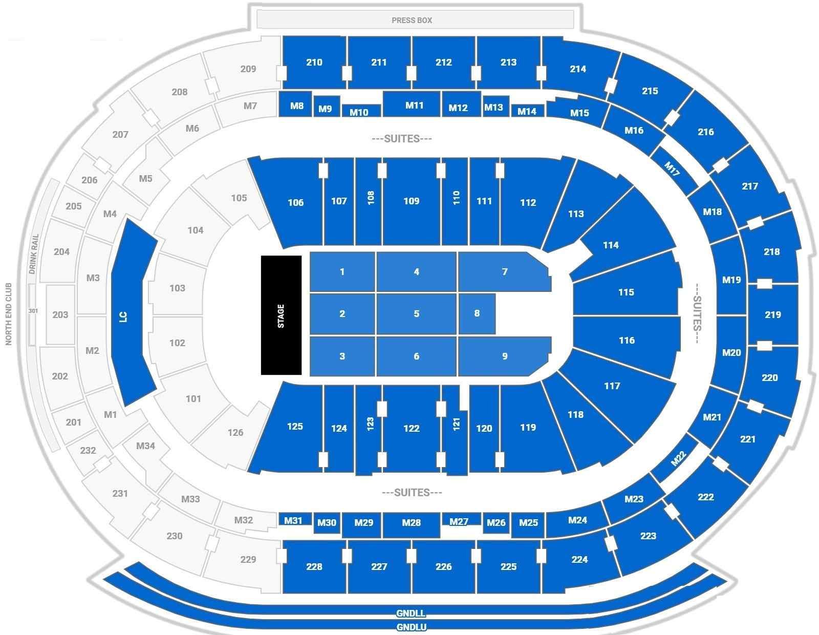 Little Caesars Arena Concert Seating Plan with Seat Numbers and Rows