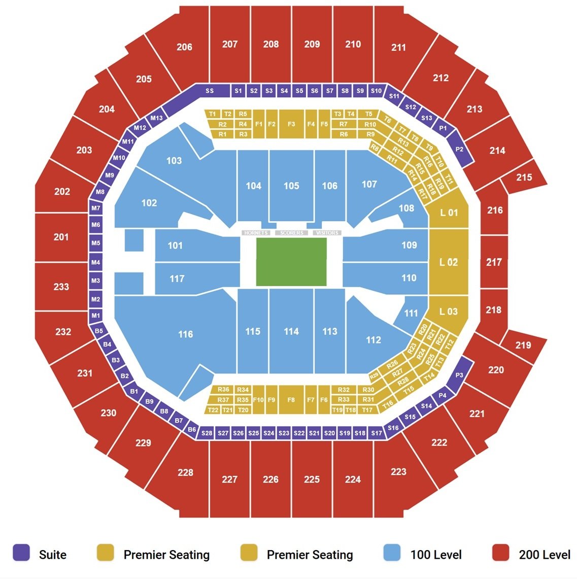 Spectrum Center Seating Plan with Seat Numbers and Rows