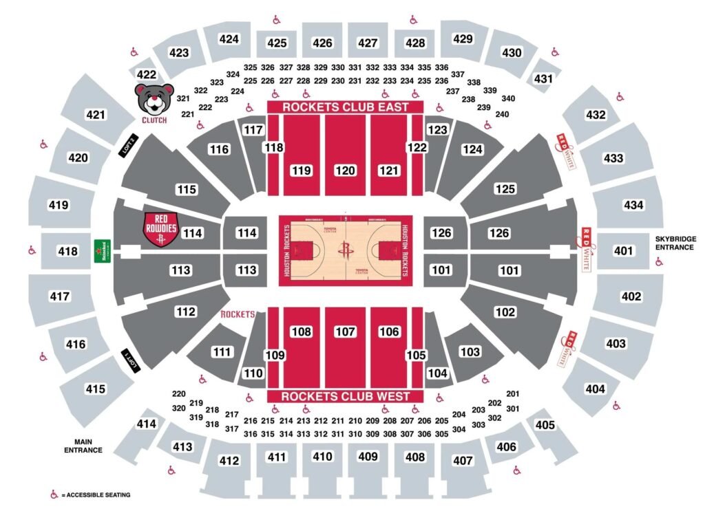 Toyota Center Seating Plan with seat number and row