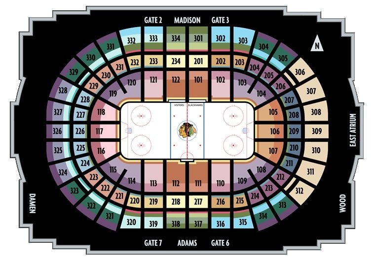 Chicago Blackhawks seating plan with seat number and row