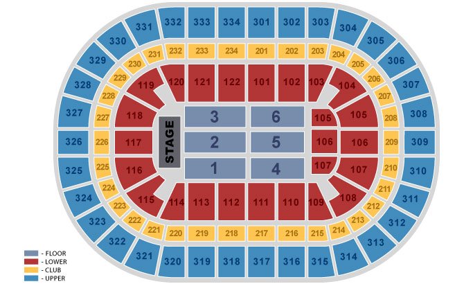 Concert Seating Plan of United Center with seat number and row