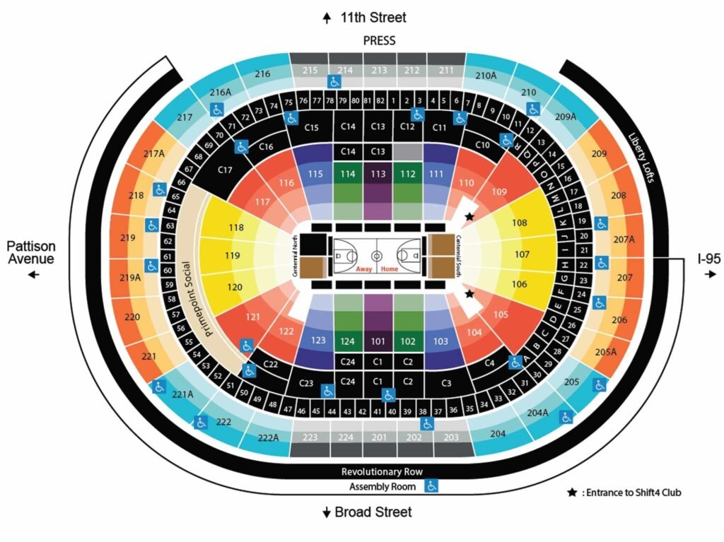 Xfinity Mobile Arena Seating Map with seat number and rows