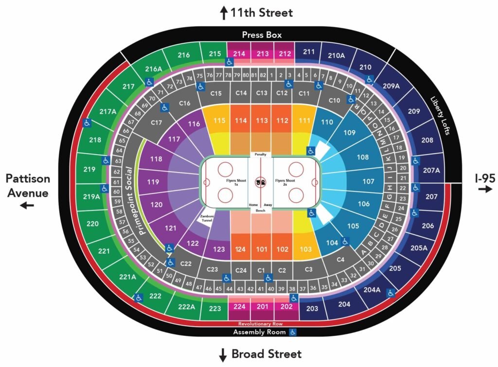 Xfinity Mobile Arena Seating Plan with seat number and rows