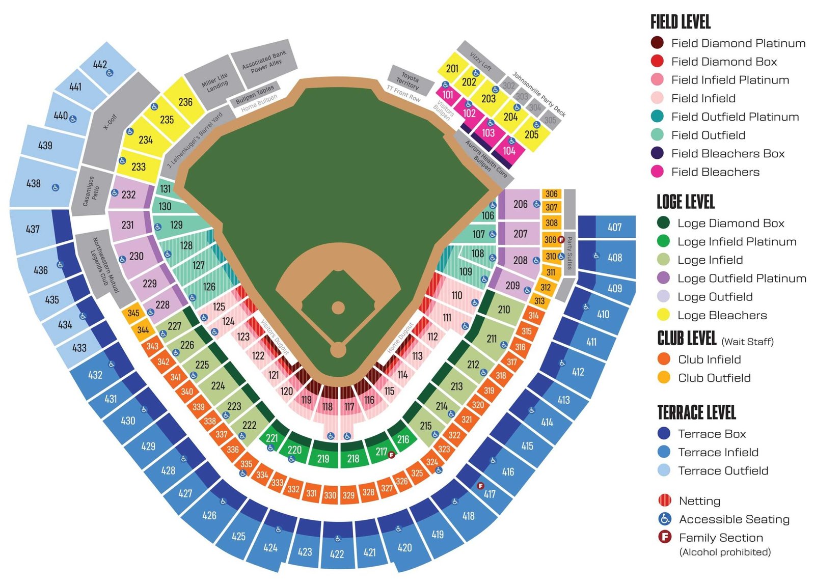 American Family Field Seating Chart with Seat Numbers and Rows