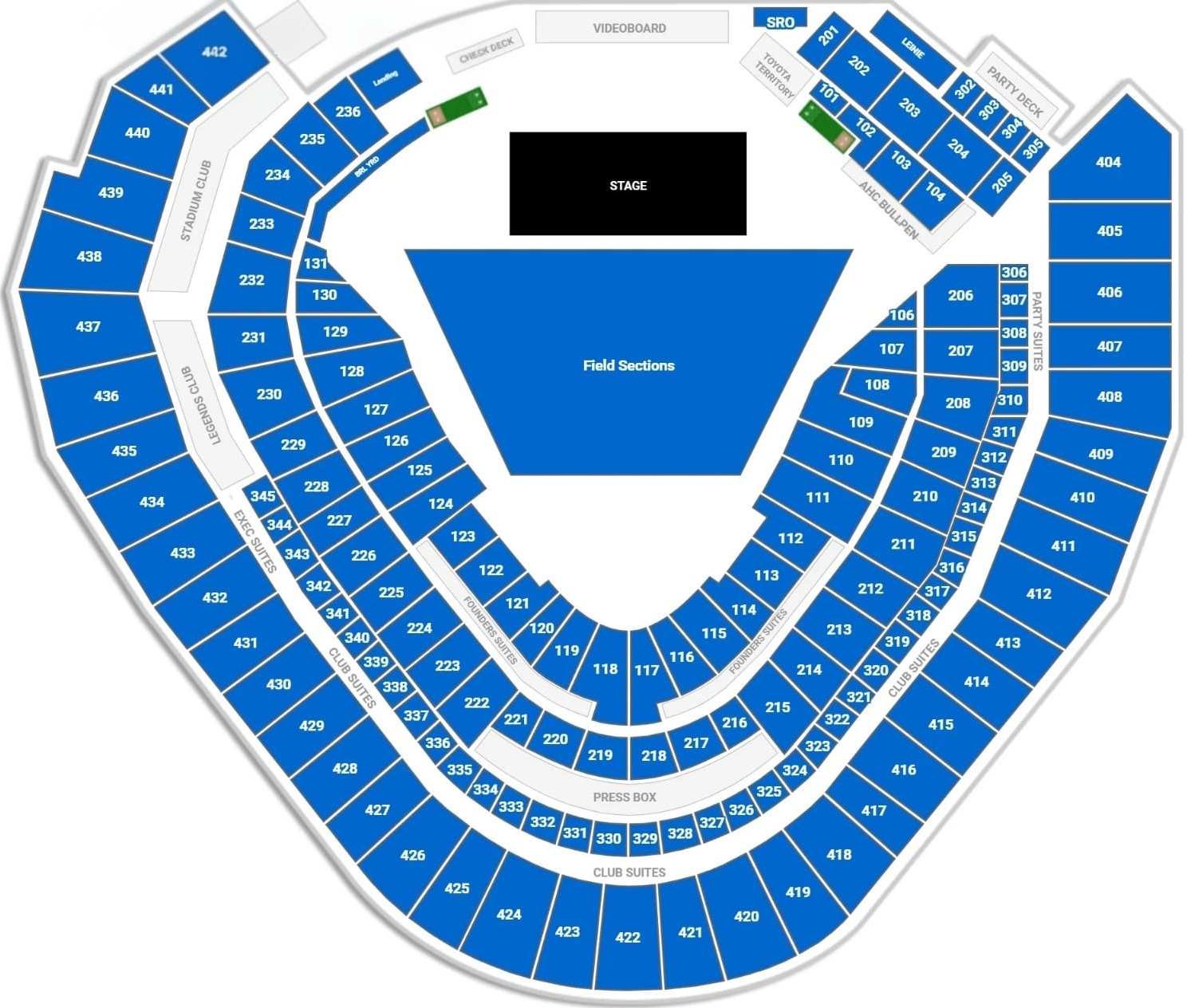 American Family Field Concert Seating Plan with Seat Numbers and Rows