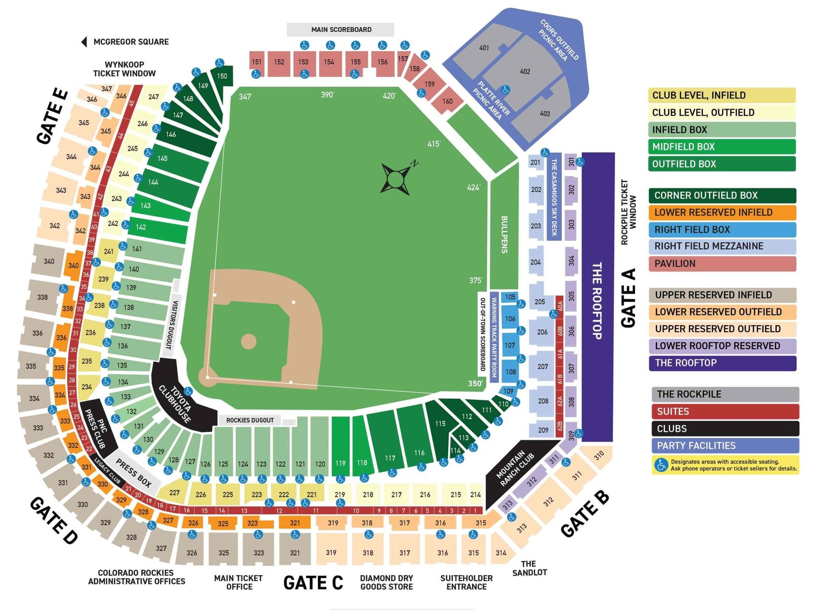 Coors Field Seating Map with Seat Number and Rows