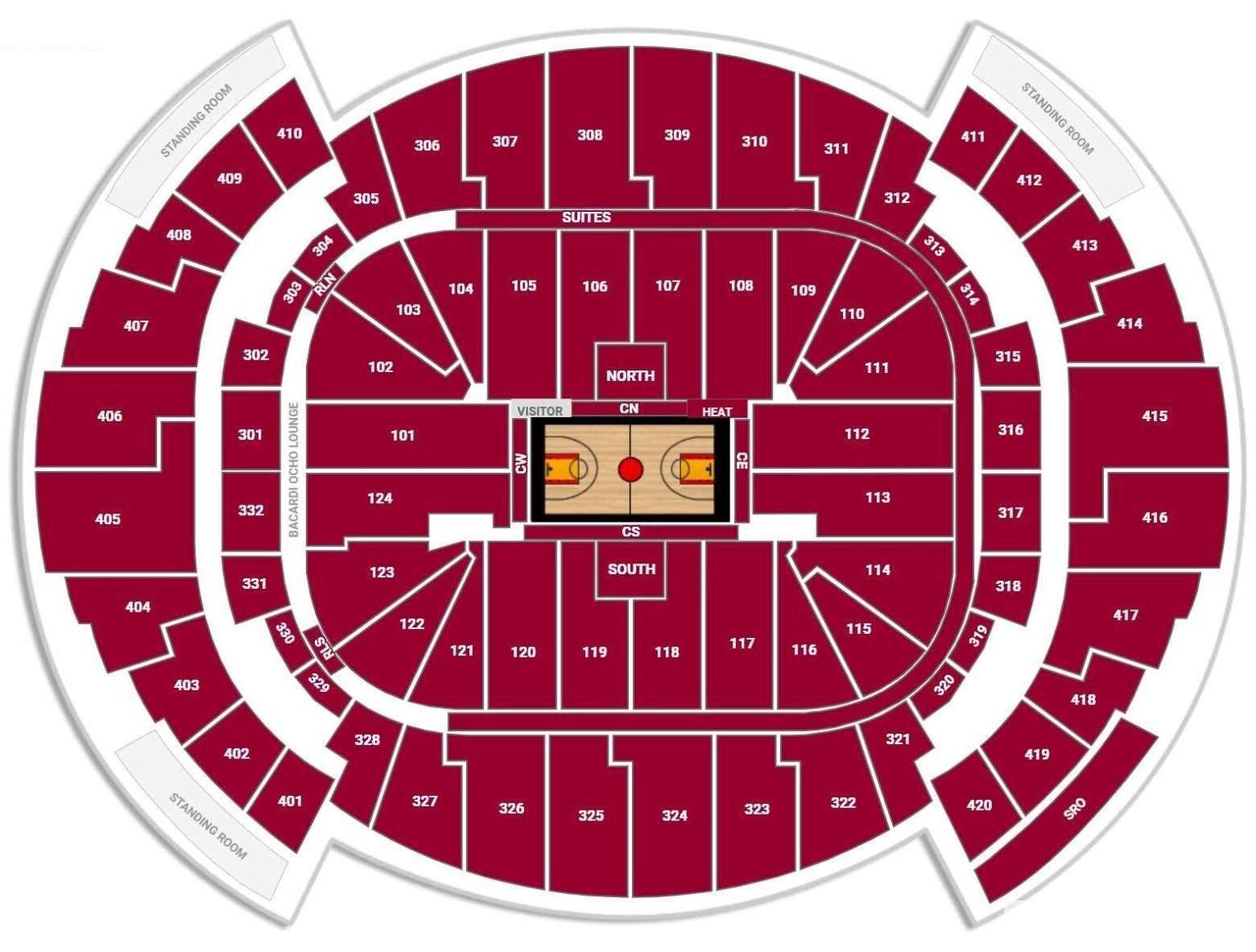 Kaseya Center Seating Chart with Seat Numbers and Rows